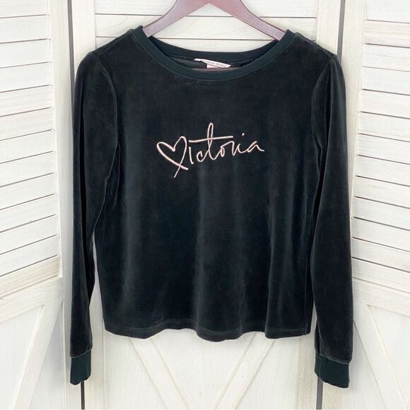 Victoria’s Secret Velour Embroidered Open Split Back Shirt Black Small - Picture 8 of 13